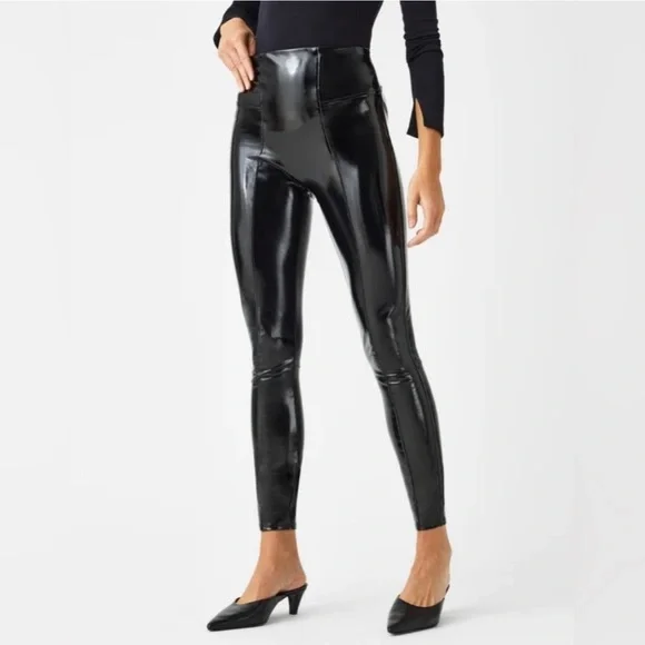 NWT - Spanx Faux Patent Leather Leggings - Vinyl - Size Med. Tall - Picture 2 of 11